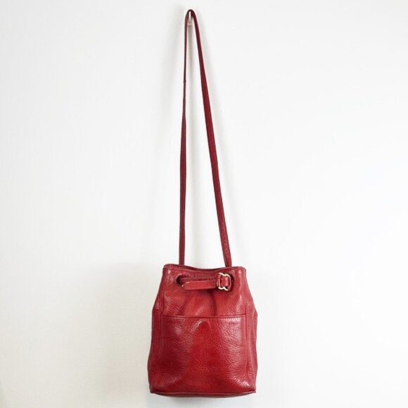 Coach Handbags - Coach Vintage USA Red Pebbled Leather Drawstring Crossbody Bucket Bag 4133